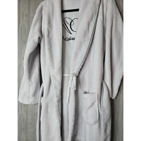Victoria’s Secret LOVE Robe Pink White Stripe Plush Belted Bathrobe Women’s M/L - Picture 4 of 7